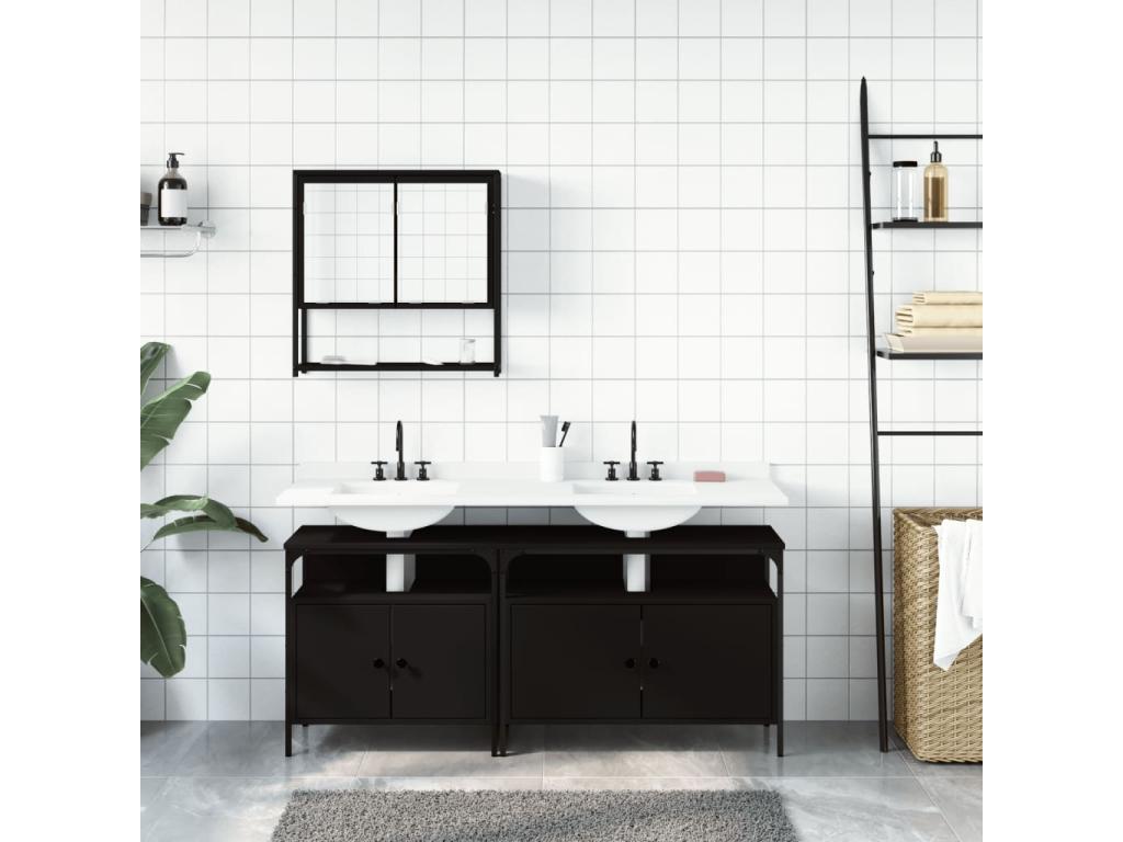 3-piece bathroom furniture set, black engineered wood
