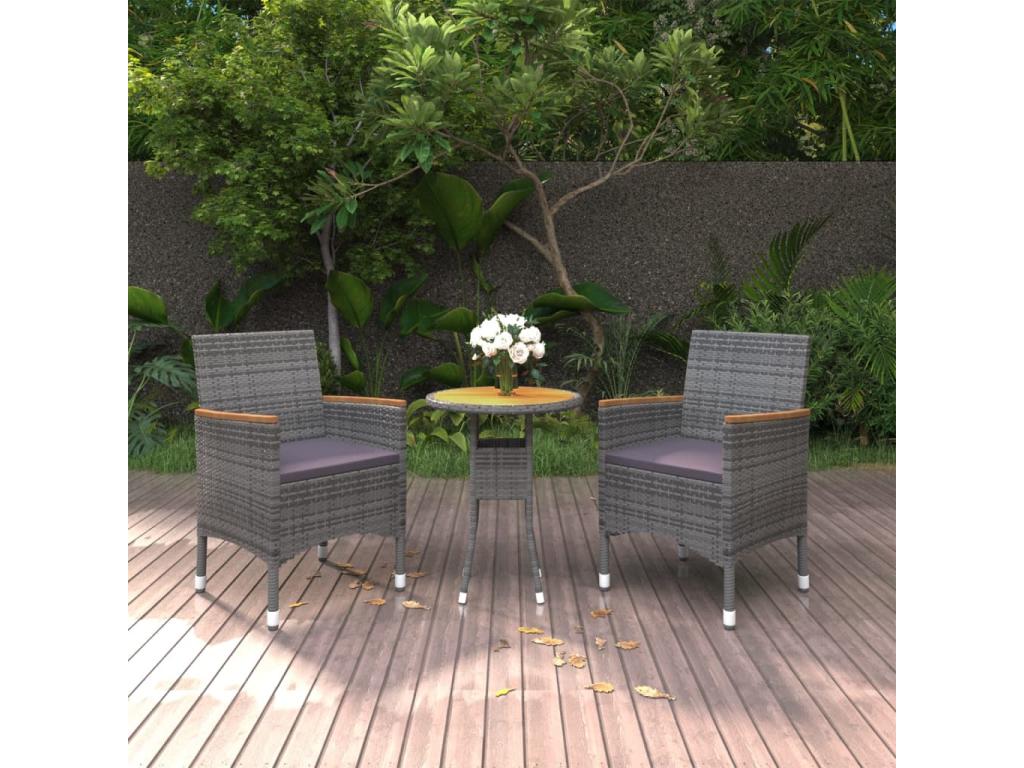 3-piece garden dining set, grey woven resin
