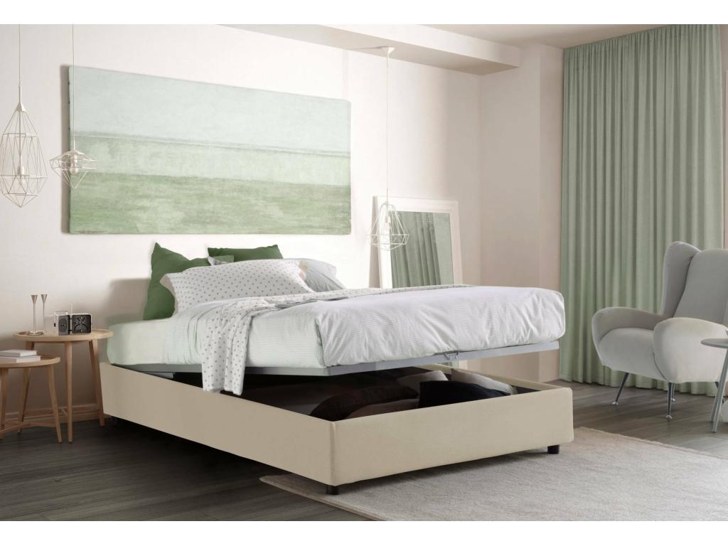 Meublita Double Bed with Storage Bed and Fabric Upholstery, Made in Italy, Front Opening, Suitable for a 160x200 cm Mattress, Beige
