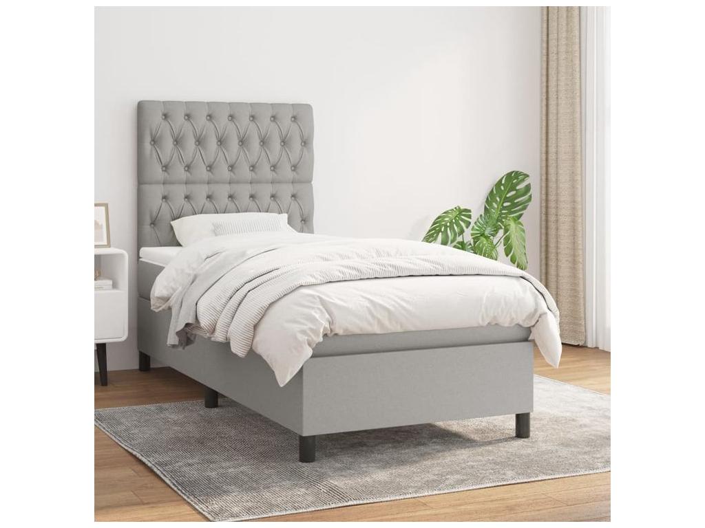 Meublita bed base with light grey 90x200 mattress, fabric