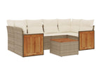 7-piece garden furniture set with cushions, beige woven resin