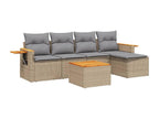 6-piece garden furniture set with cushions, beige woven resin
