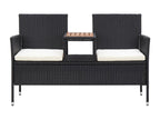 2-seater garden bench and tea table, 143cm, black woven resin