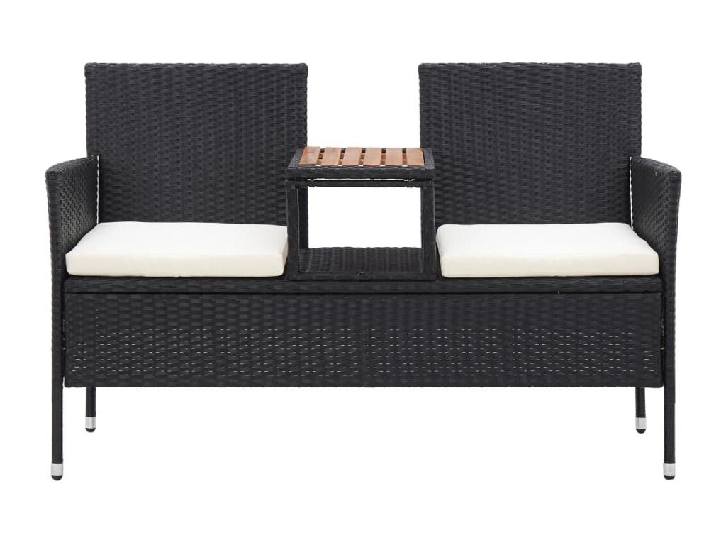 2-seater garden bench and tea table, 143cm, black woven resin