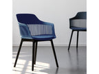 Set of 4 modern chairs in blue resin with black designer legs