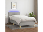 Upholstered bed base with mattress and LED light, light grey, 80x200cm, fabric
