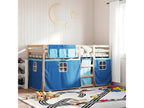 Bunk bed with blue curtains, 90x190 cm, solid pine wood