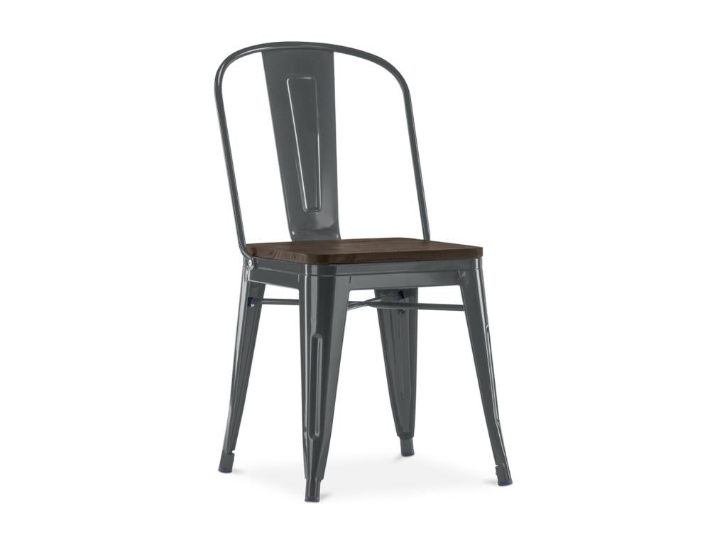 Industrial chair in polished steel with a solid brown wood seat, Meublita - Dark Grey color