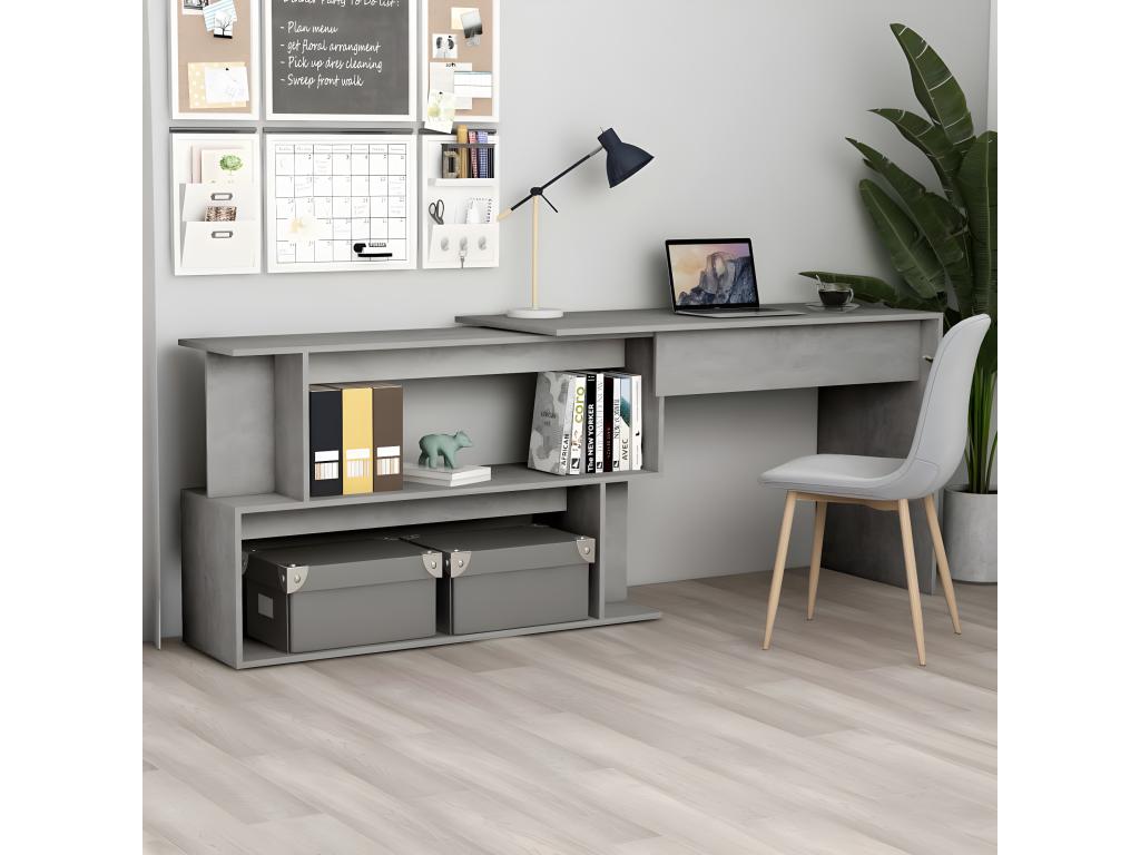 Corner desk, concrete grey, 200x50x76 cm, chipboard