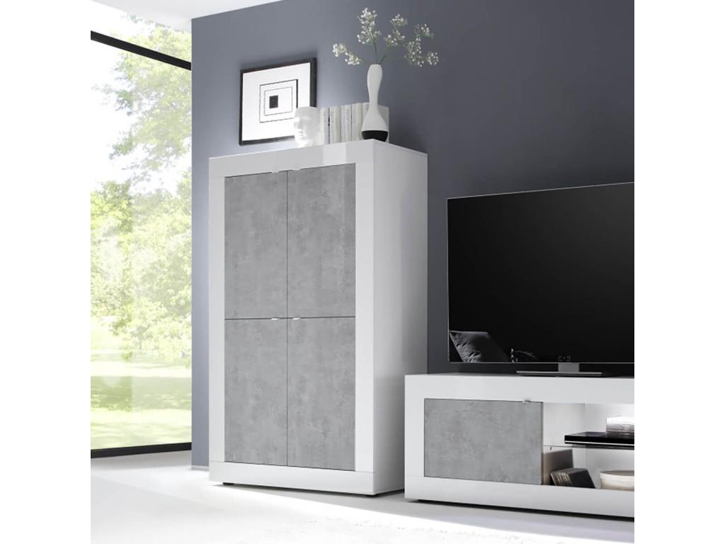 Meublita - 4-Door Storage Unit, White Lacquered Finish and Concrete Look