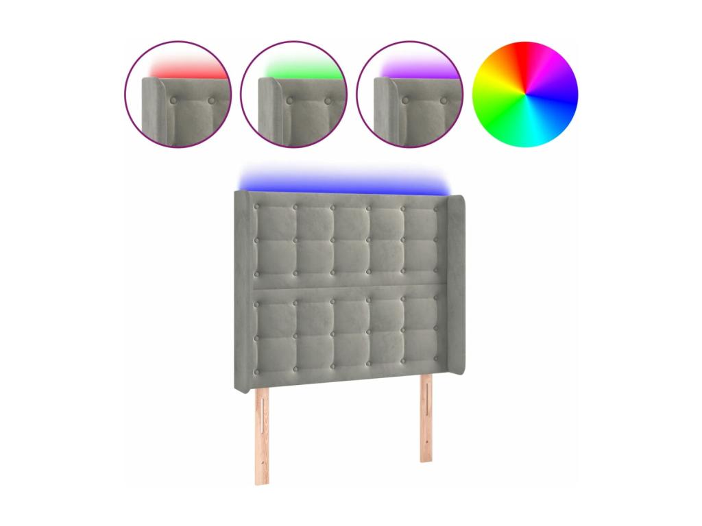 Light Grey LED Headboard 93x16x118/128 cm Velvet