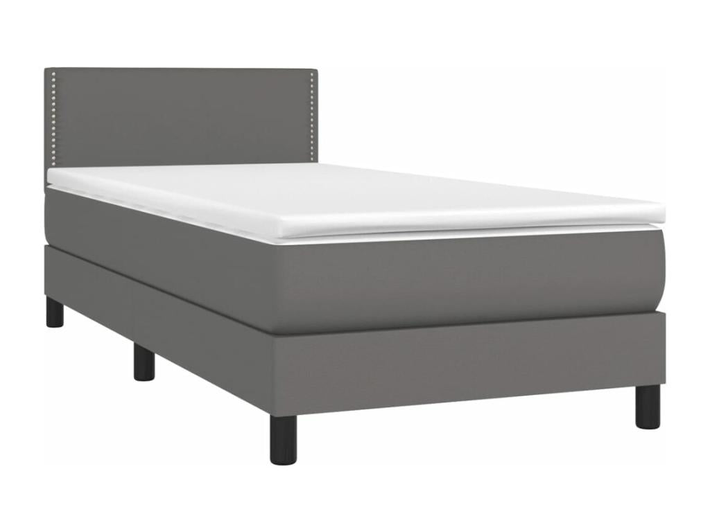 Upholstered bed base with mattress, Grey, 90x200 cm, Faux Leather
