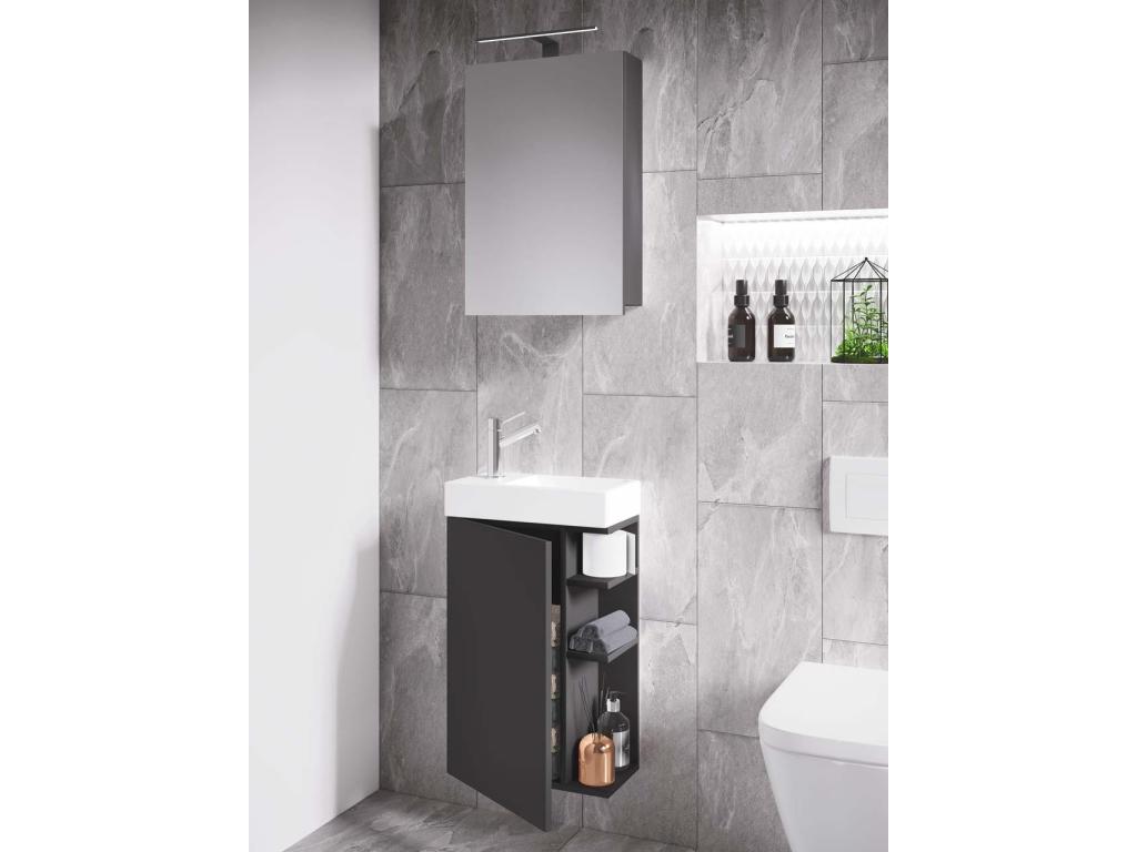 Meublita 3-piece bathroom furniture set: guest toilet, guest bathroom sink, small narrow vanity unit, anthracite