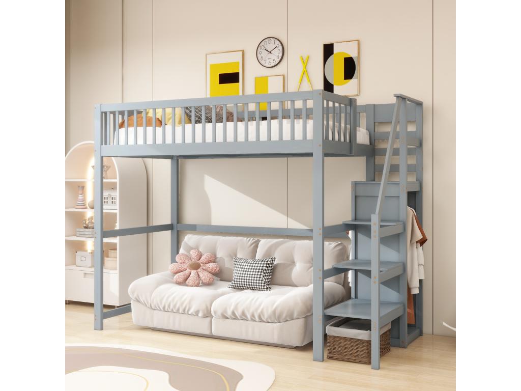 Bunk beds 2x90x200 cm with 3 drawers and 3 storage shelves - Pine plywood MDF - Natural wood color