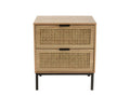 Meublita - Bedside table with 2 drawers, natural cane, black metal legs