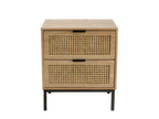 Meublita - Bedside table with 2 drawers, natural cane, black metal legs