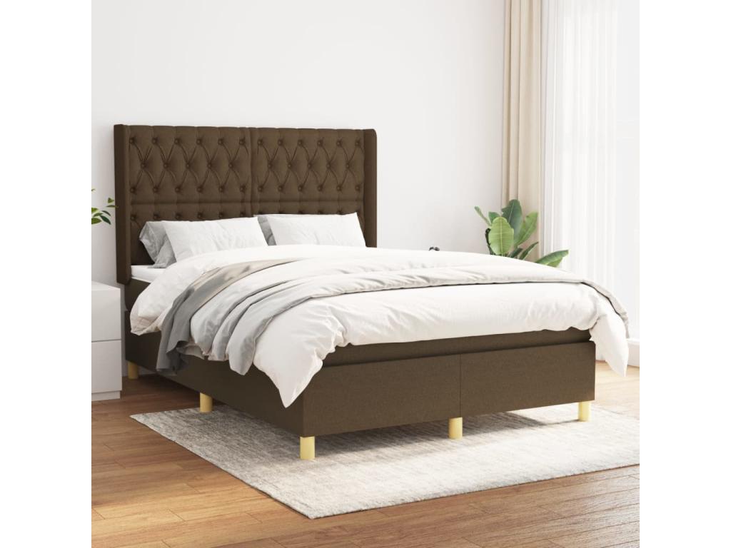 Upholstered bed base with mattress, dark brown, 140x200 cm