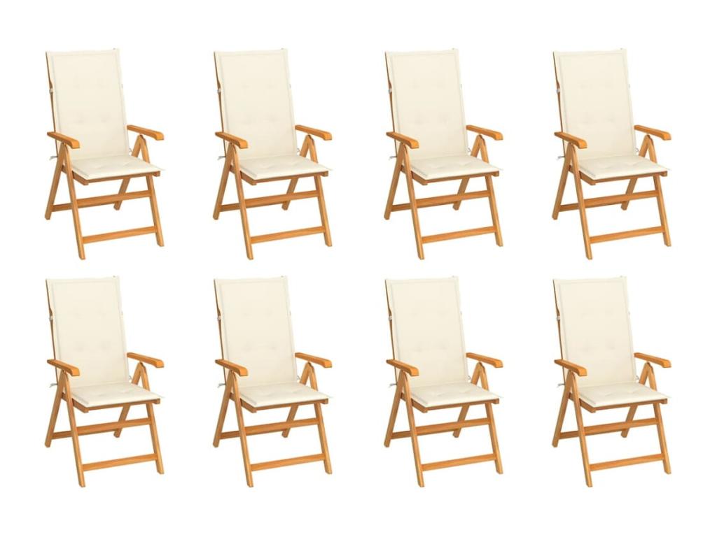 8-piece reclining garden chairs with cushions, solid teak