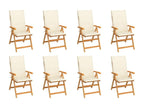 8-piece reclining garden chairs with cushions, solid teak