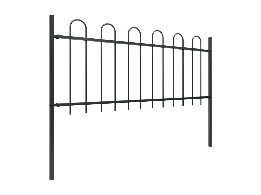 Garden fence with hoop top, steel, 15.3 x 0.8 m, black