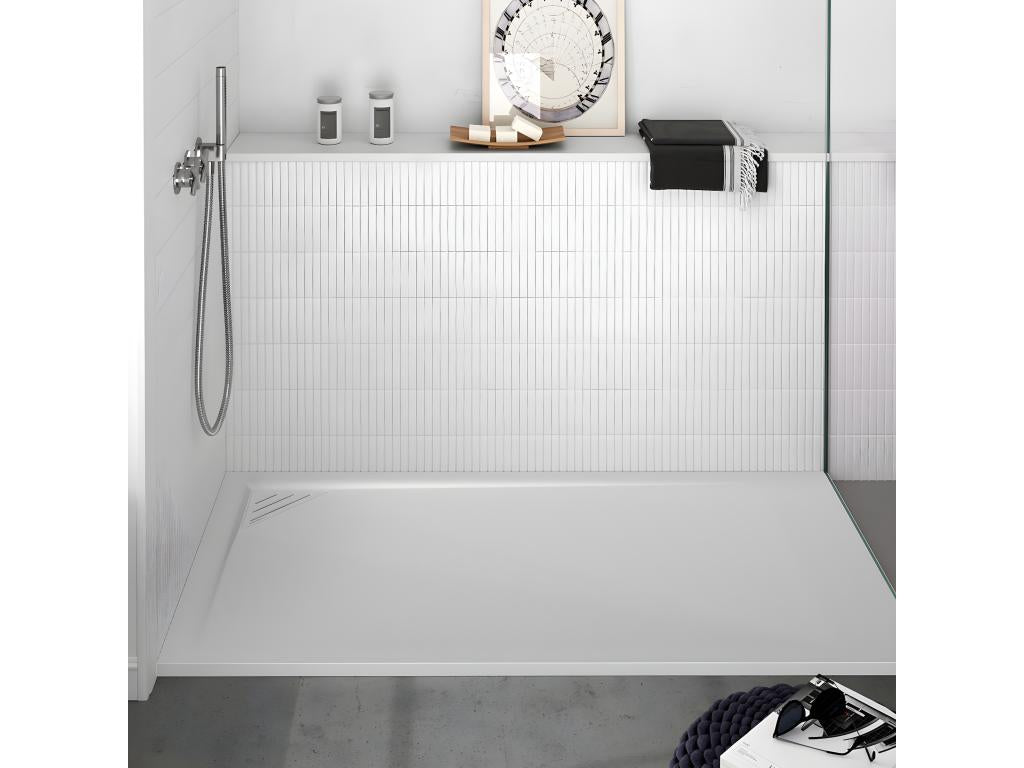 White shower tray with smooth finish, Meublita colored grate - 150x70 cm