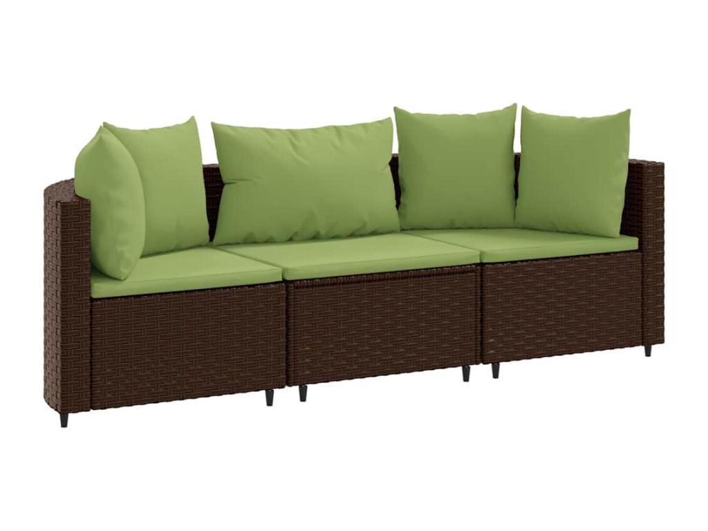 3-piece garden furniture set with cushions, brown woven resin