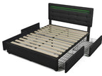 Bed with drawers - 140x200cm with LED lighting and 4 drawers, Black, without mattress - Meublita