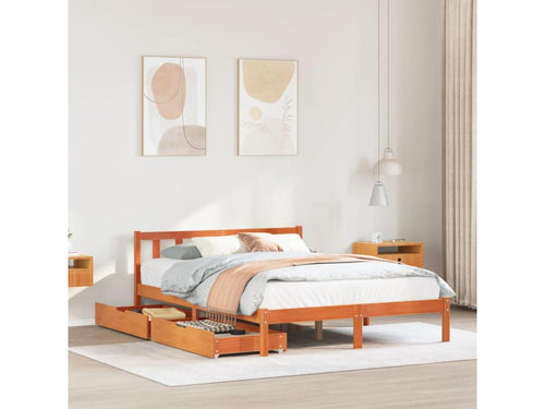Bed frame without mattress brown wax 140x190cm solid pine wood