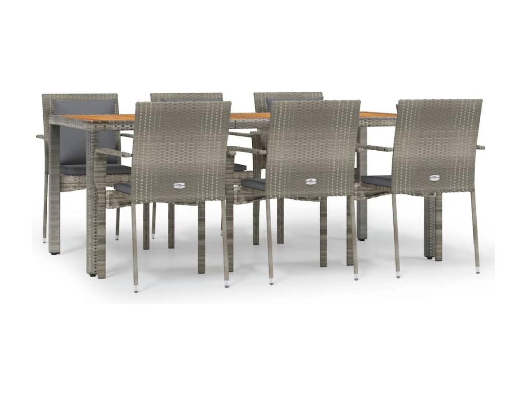 7-piece garden dining set and cushions, grey rattan