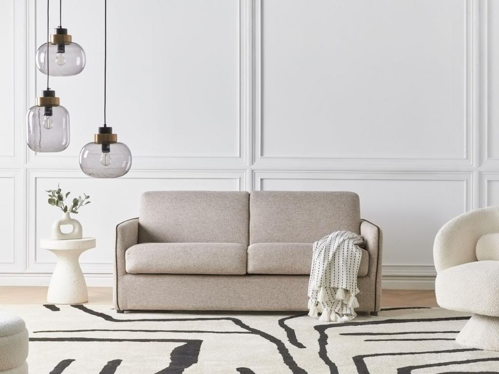 Meublita Sofa Bed, Light Brown Fabric, 2-Seater