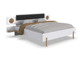 Adult bed with 2 bedside tables, white with wood-effect trim - Length 260 x Height 95 x Depth 210 cm
