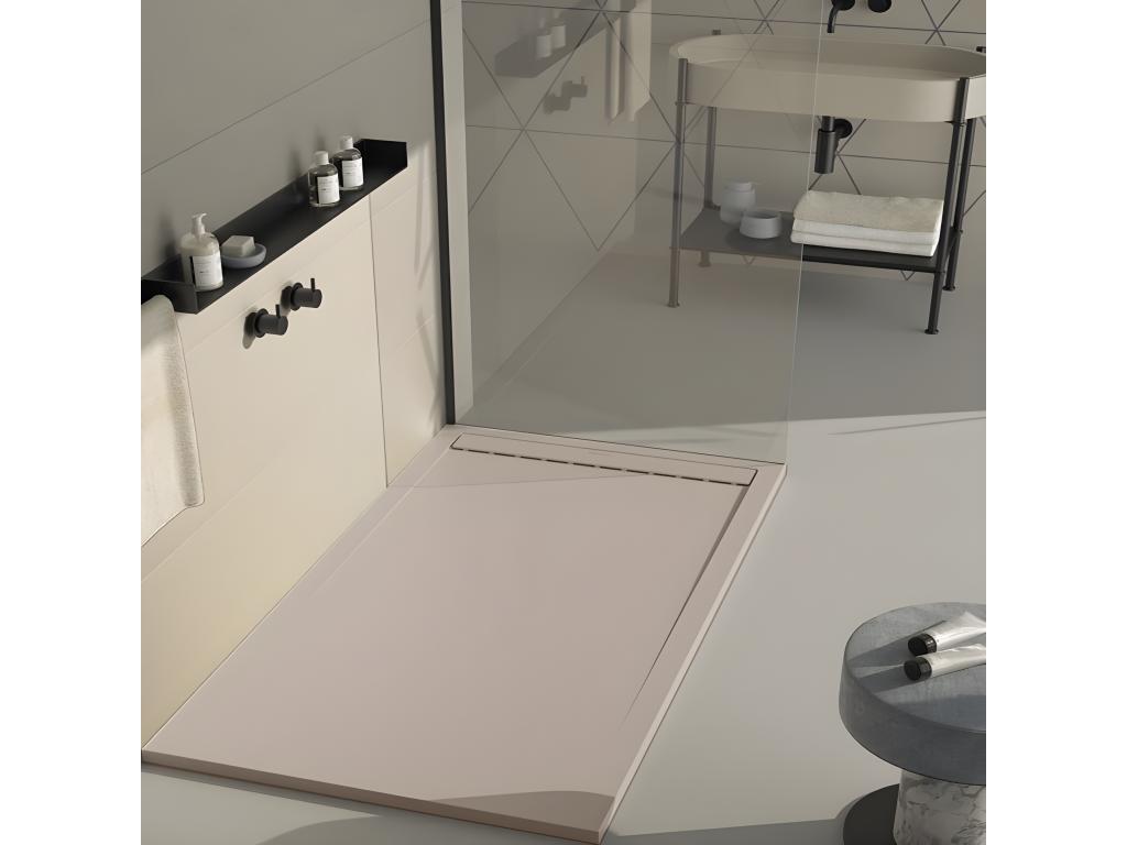 Sand-colored shower tray with smooth finish, Meublita SMART colored grate - 90x80 cm