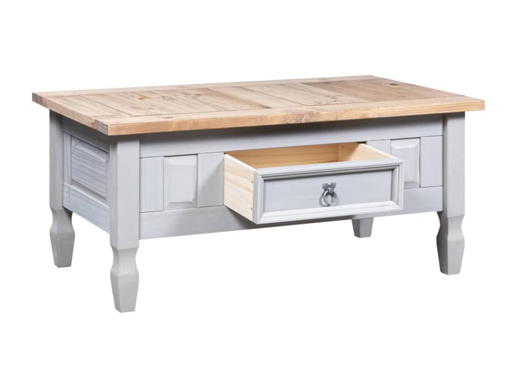 Mexican pine coffee table, Meublita range, grey, 100x60x45 cm