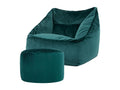 Pouf armchair with round footrest in duck blue velvet - Meublita
