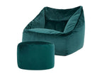 Pouf armchair with round footrest in duck blue velvet - Meublita