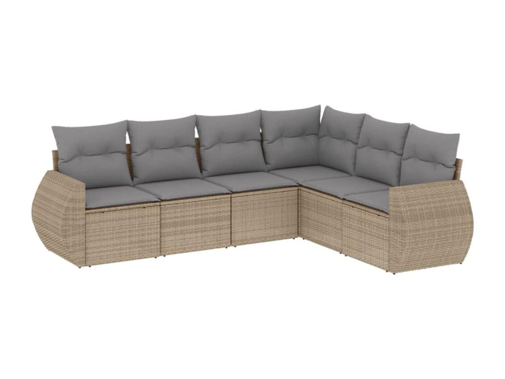 Garden furniture set with cushions, 6 pieces, beige woven resin