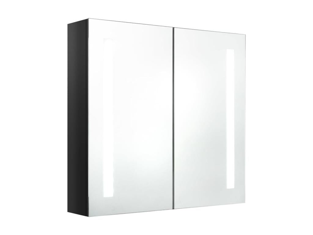 Glossy black LED mirrored bathroom cabinet 62x14x60 cm
