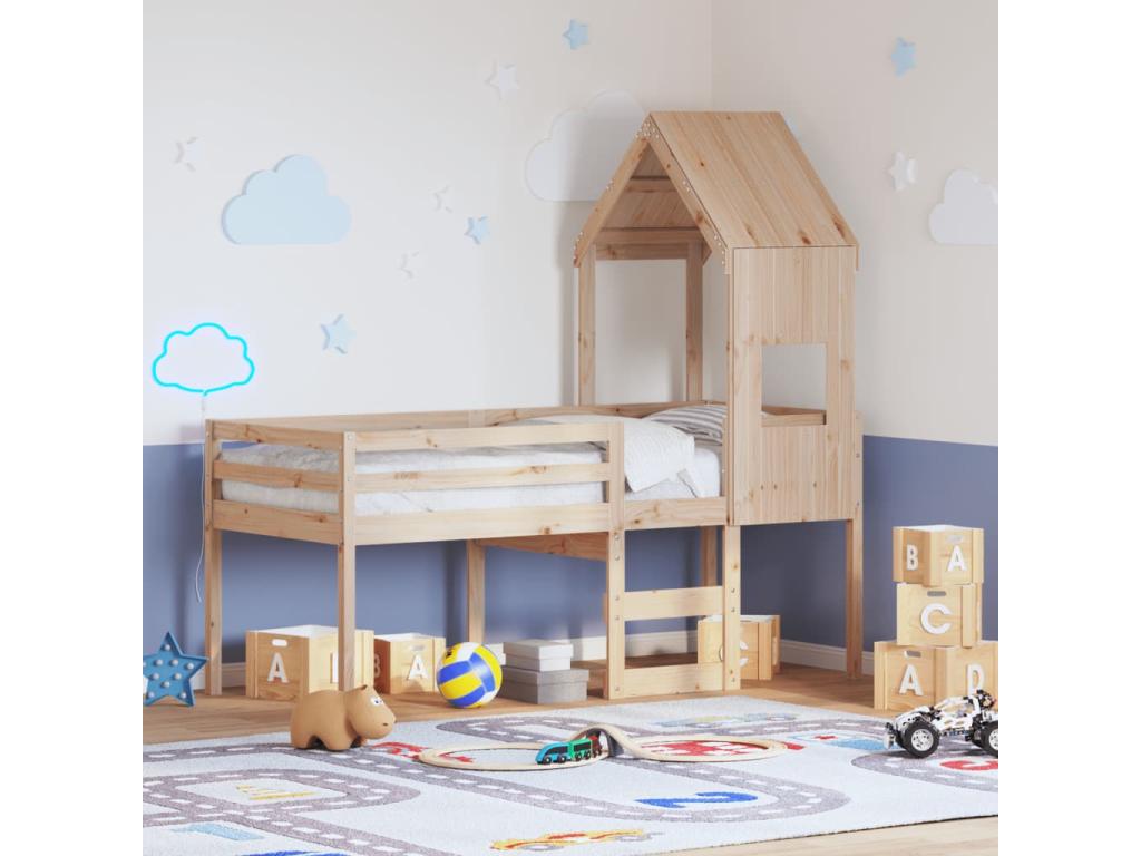 High bed without mattress 90x190 cm solid pine wood