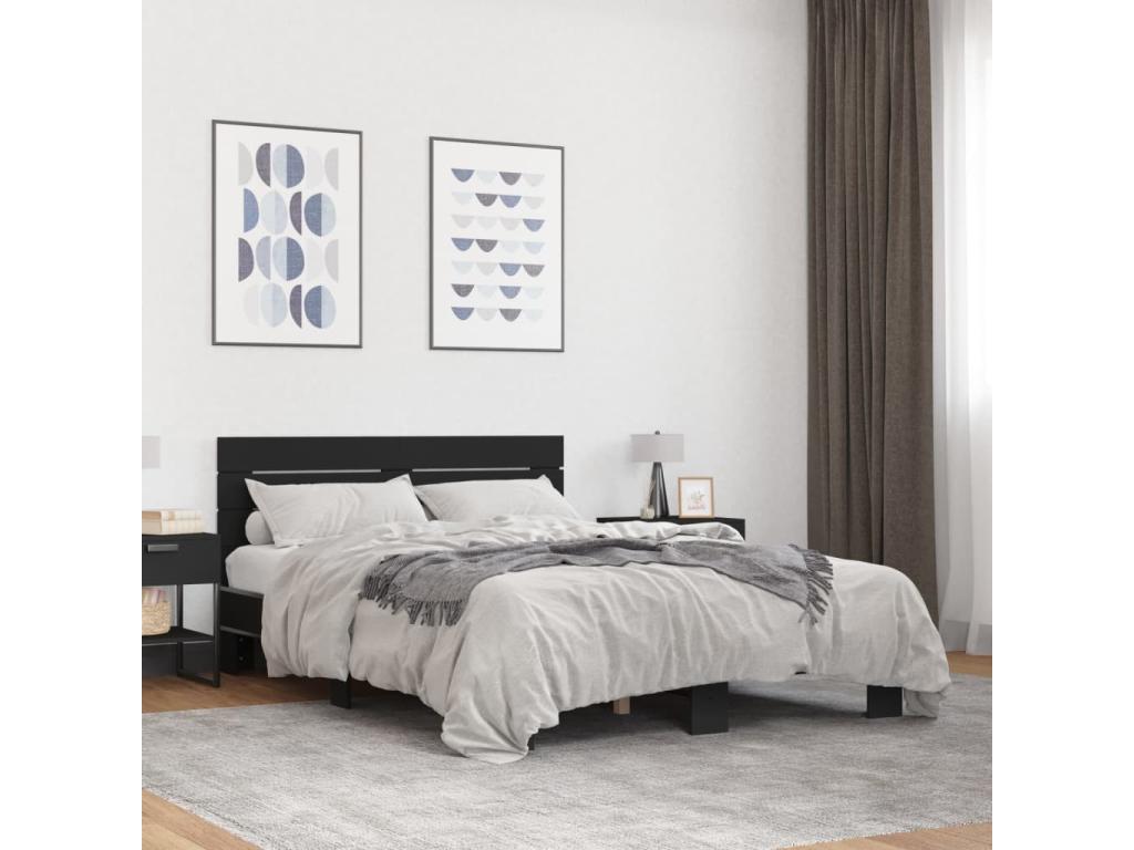 Black bed frame 120x190 engineered wood and metal