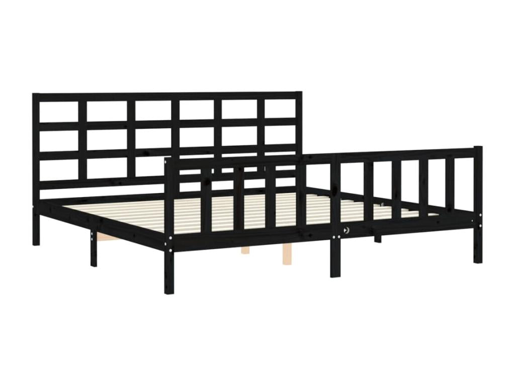 Bed frame with black headboard, 200x200 cm, solid wood
