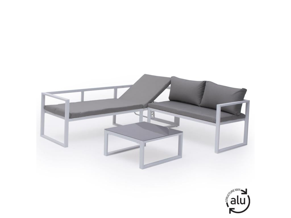 Meublita modular garden furniture set in grey fabric, 4-seater - white aluminium - Meublita