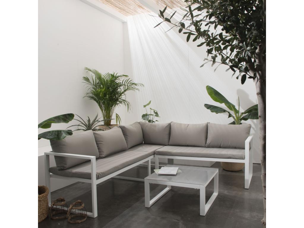 Meublita modular garden furniture set in grey fabric, 4-seater - white aluminium - Meublita