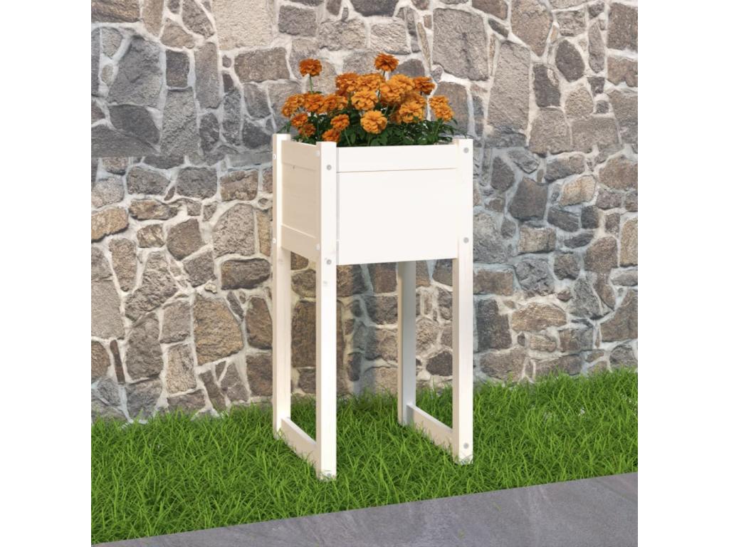 White planter 40x40x81 cm Solid pine wood