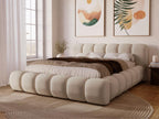 Upholstered bed with storage - 140x200 - double bed - velvet - beige - Meublita