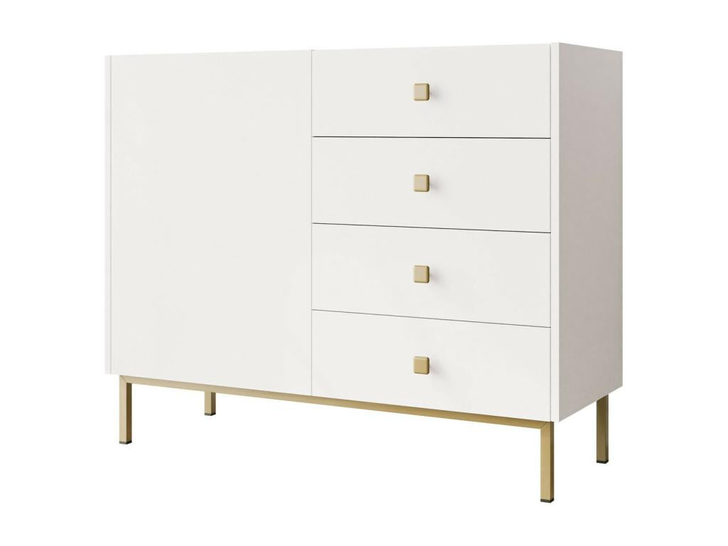 Meublita Nunove 100 White Chest of Drawers with Drawers and Doors 85x100x39cm