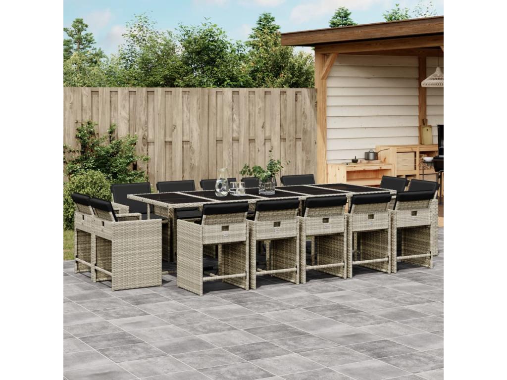 15-piece light grey rattan garden dining set and cushions