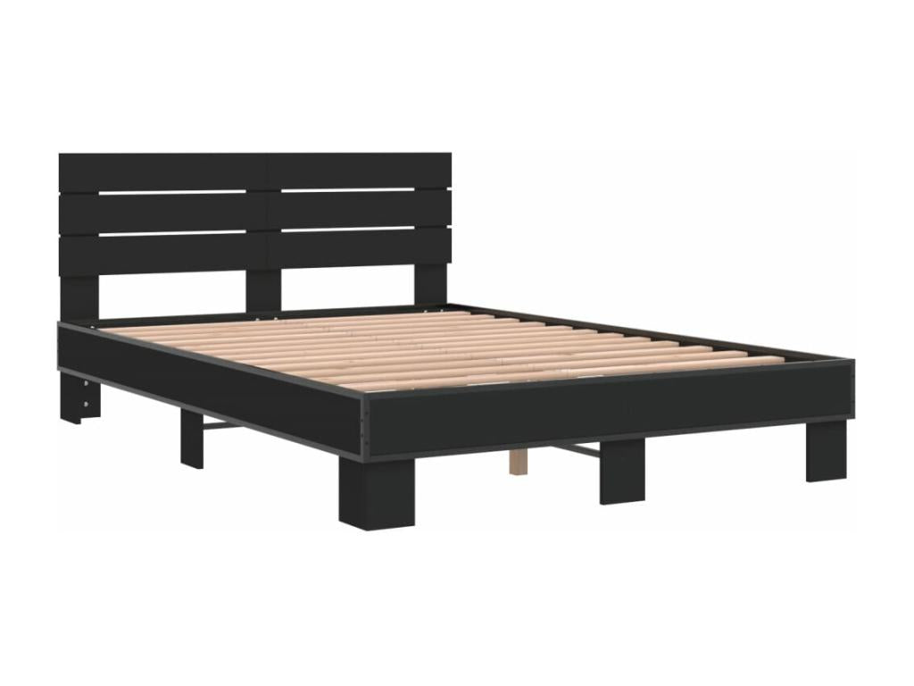 Black bed frame 120x190 engineered wood and metal