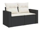 8-piece garden furniture set with cushions, black woven resin
