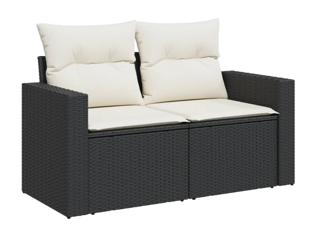 8-piece garden furniture set with cushions, black woven resin