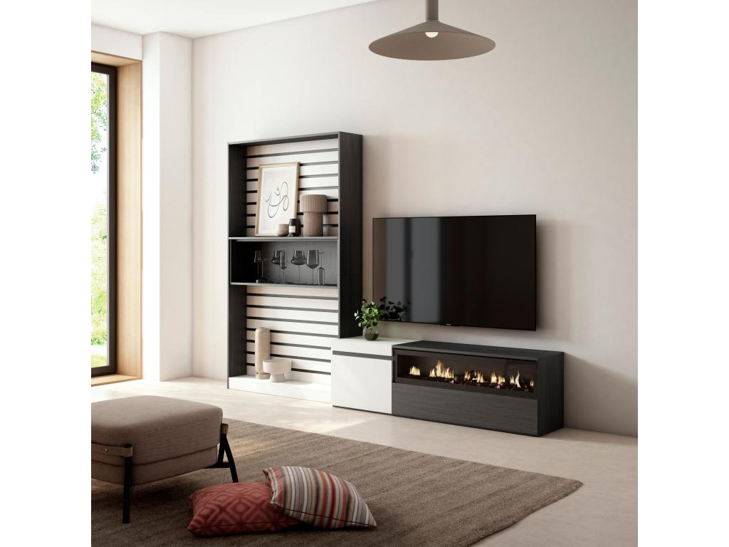 TV unit set 260x186x35cm For TVs up to 65" Electric fireplace White and black
